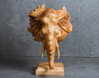 Sculpture tête d'éléphant en bois 6,5 pouces, sculpture unique, animal, fait main, décoration de pendaison de crémaillère, décoration de chambre, cadeau pour elle, cadeau d'anniversaire