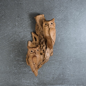 Wooden Owl Wall Decor 8&quot;, Wall Art, Handicraft Statue, Nocturnal Bird, Handmade Wall Statue, Summer Décor, Wedding Decor, Engagement Gift