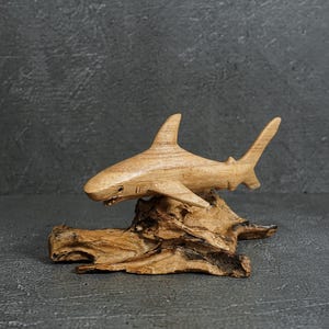 Wooden Shark Figurine 6.1&quot; Width, Unique Sculpture, Fish Gift, Ocean, Marine life, Handmade Statue, Housewarming, Room Decor, Gift for Him
