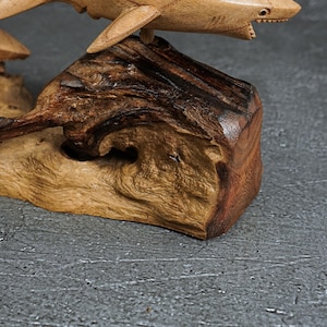 Hand Carved Wooden Shark Statue: Jempinis Wood Sculpture, 11 Inch width image 10