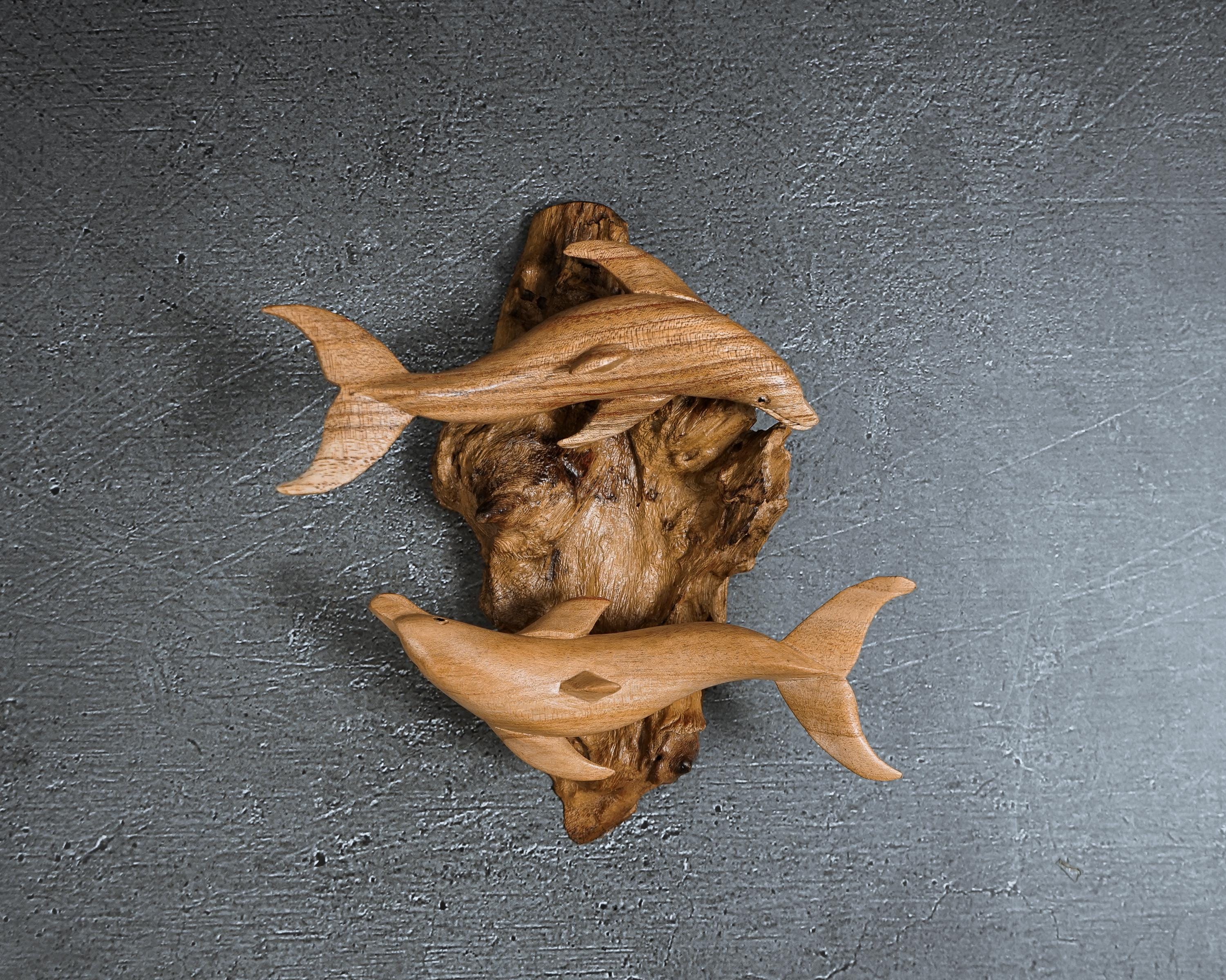 吊り下げ式木製イルカ彫刻：航海風壁飾り 7.5インチ - Etsy 日本
