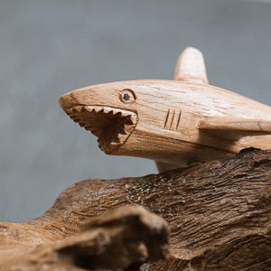 Hand Carved Wooden Shark Wall Art: Balinese Marine Sculpture 11" image 7
