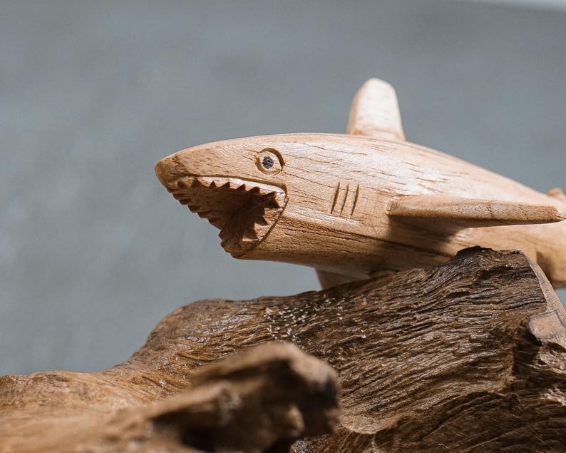 Hand Carved Wooden Shark Wall Art: Balinese Marine Sculpture 11" image 7