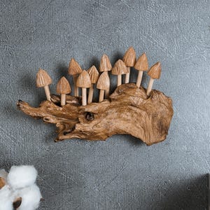 Hand Carved Wooden Mushroom Wall Art 9&quot;