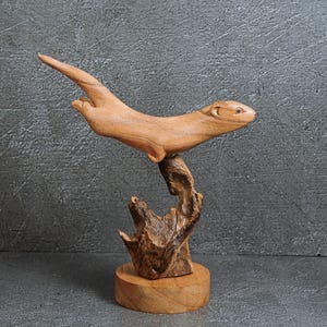 Swimming Otter Sculpture 8&quot;, Cute Animal, Otter Lover Decor, Handmade Statue, Otter Ornament, Natural Art, Nursery Decor, Birthday Gift