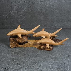 Wooden Shark Statue 11" Width, Hand Carved, Sculpture, Figurine, Animal, Birthday Gift, Home Decoration, Handmade Decor, Family Gift