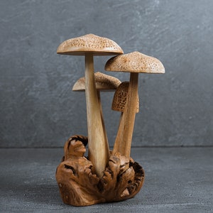 Wooden Mushroom Sculpture 8.2, Wood Carving, Rustic Figurine, Handmade, Garden Decor, Table Decor, Room Decor, Gift for Mom, Lucky Gifts image 4