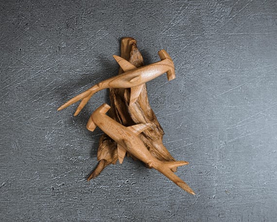 Handcrafted Wooden Hammerhead Shark Wall Art: Marine Decor 8.4"