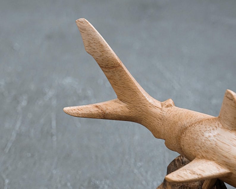 Hand Carved Wooden Shark Wall Art: Balinese Marine Sculpture 11" image 8