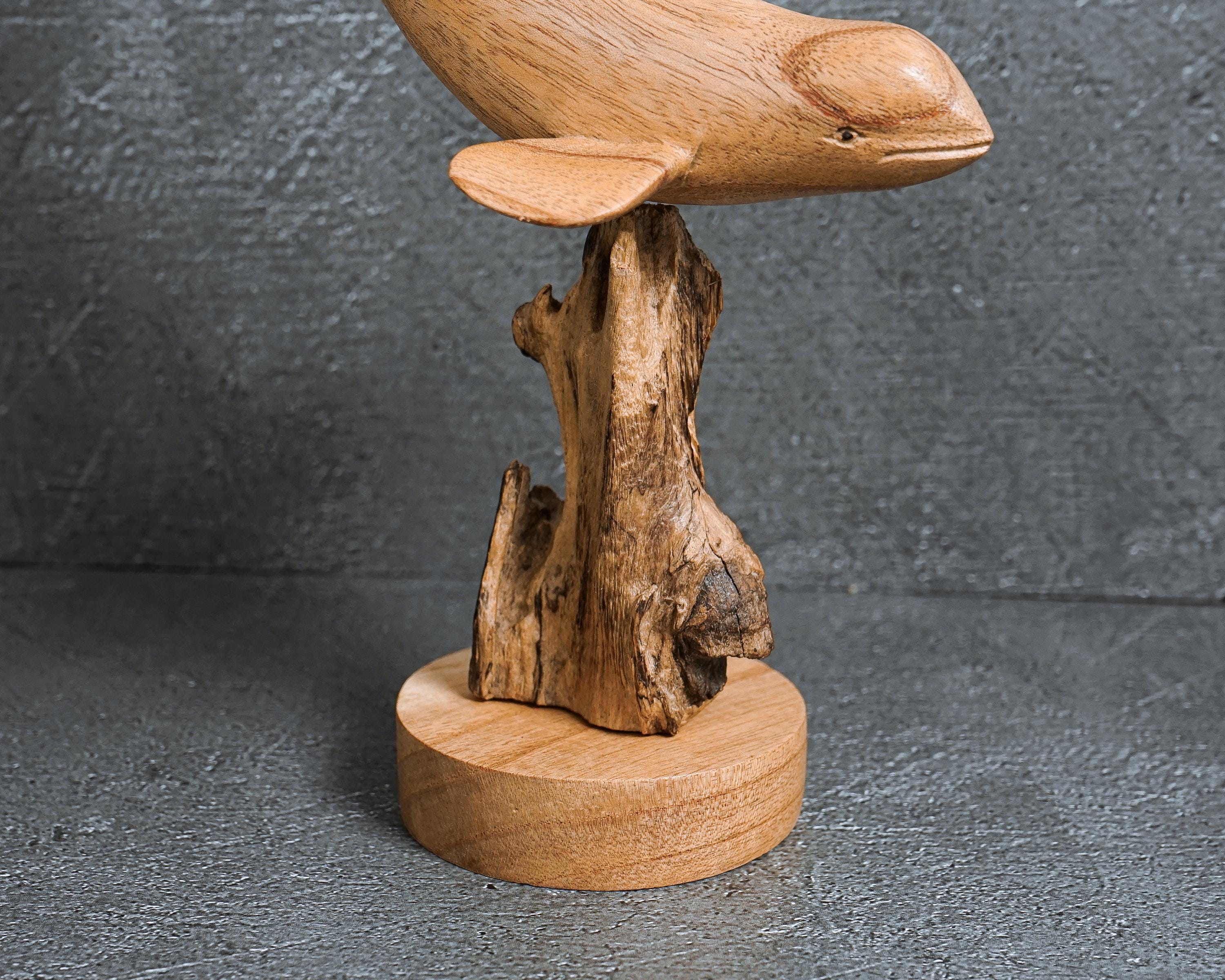 Handmade Wooden Orca Sculpture: Natural Jempinis Wood Carving 9