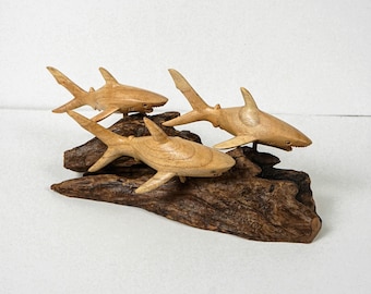 Wooden Shark Statue 11" Width, Hand Carved, Sculpture, Figurine, Animal, Birthday, HomeDecor, Indoor Decor, Gift for Her, Gift for Mother