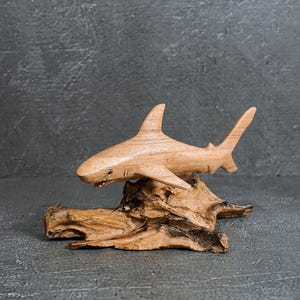 Wooden Shark Figurine 6.1&quot; Width, Unique Sculpture, Fish Gift, Ocean, Marine life, Handmade Statue, Housewarming, Room Decor, Gift for Him