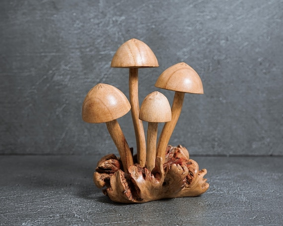 Parasite Wood Mushroom Statue, Exotic Tabletop Decor, 5 Inch