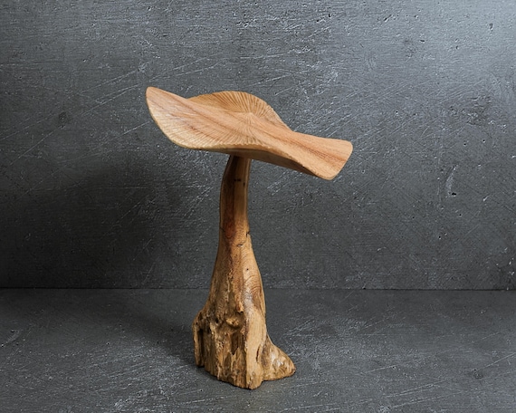 Handmade Jempinis Wood Mushroom Sculpture: Rustic Home Decor 10.5"