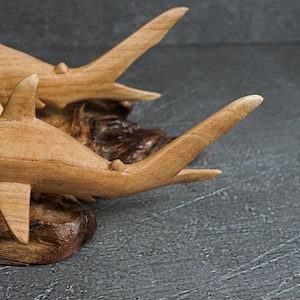 Hand Carved Wooden Shark Statue: Jempinis Wood Sculpture, 11 Inch width image 9