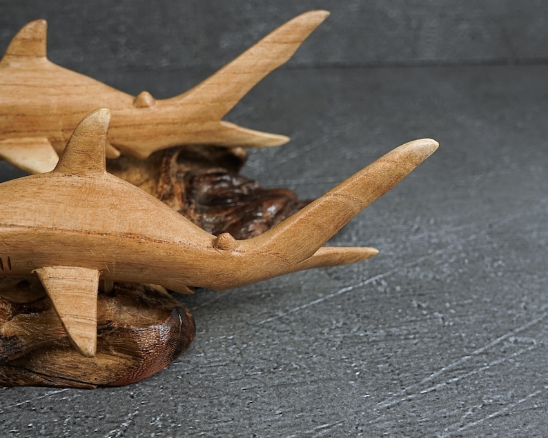 Hand Carved Wooden Shark Statue: Jempinis Wood Sculpture, 11 Inch width image 9
