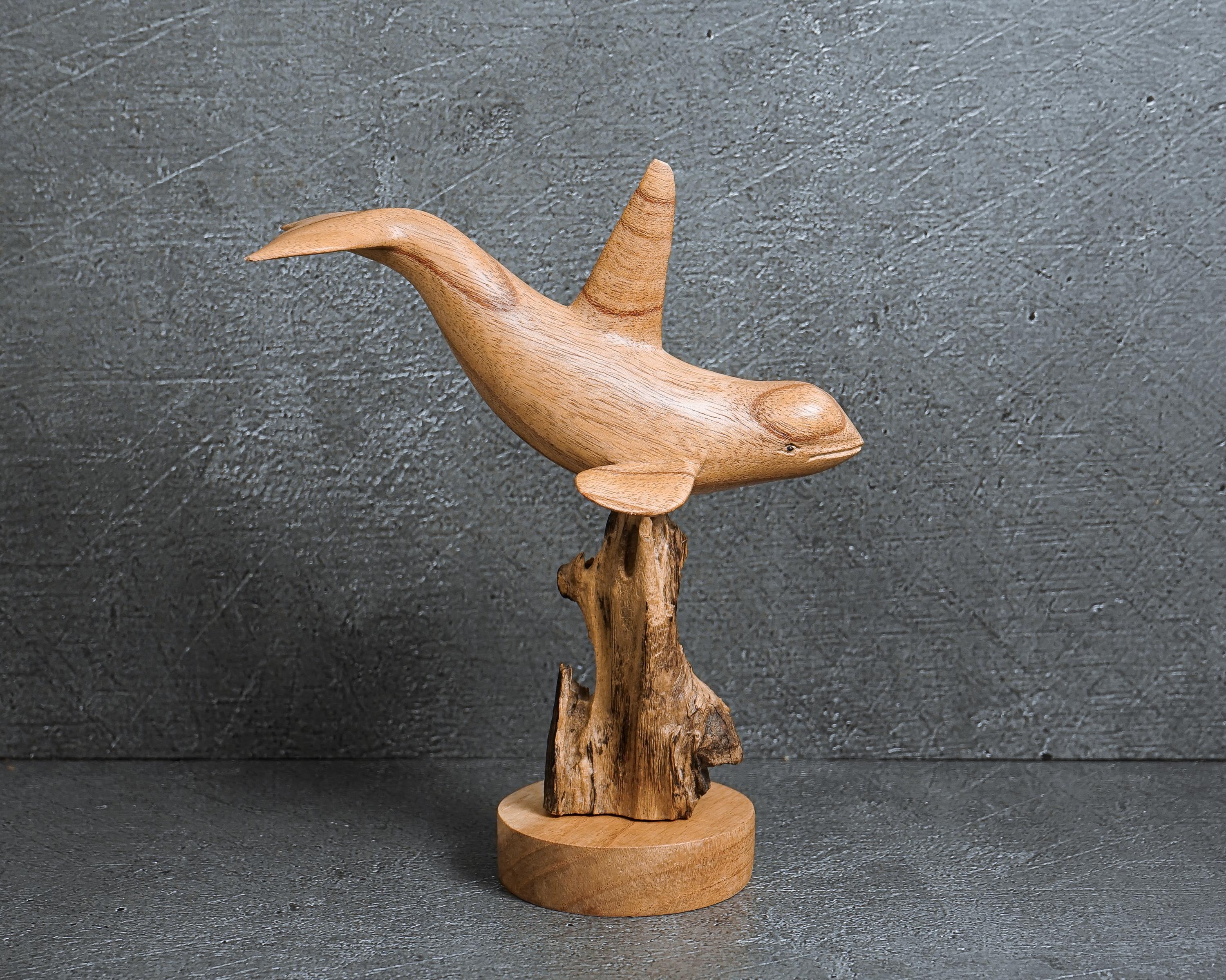 Handmade Wooden Orca Sculpture, Natural Jempinis Wood Carving, 9