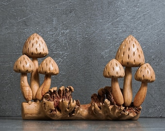 Träskulptur av svampskog, 23 cm bred