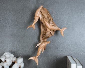 Hand Carved Wooden Whale Wall Art: Balinese Sculpture, 12"