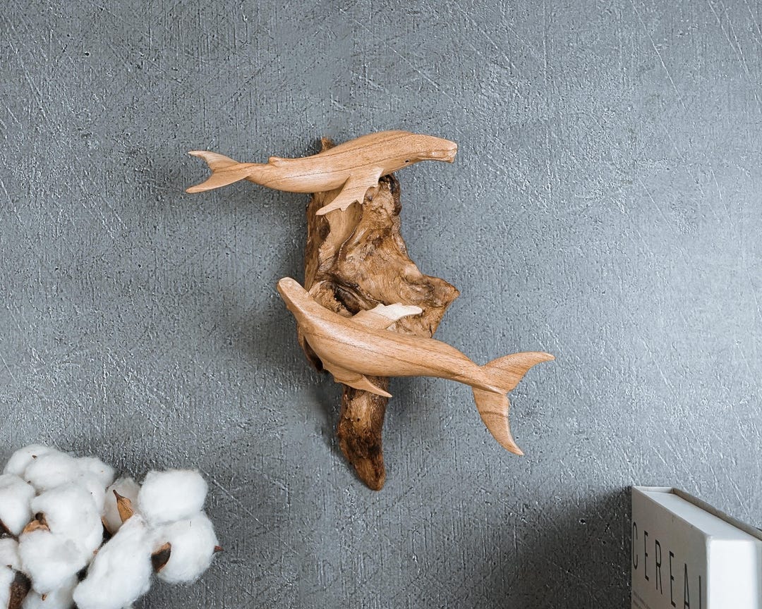 Hand Carved Wooden Whale Wall Art: Rustic Nursery Decor 8.5