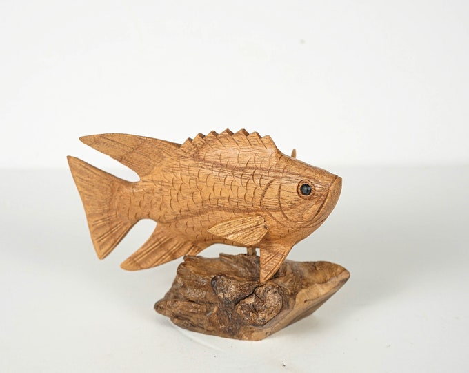 Unique Fish Statue 5.8" Width, Coral, Animal Sculpture, Wood Carving, Handcraft, Marine Life, Interior Decor, Gift for Kids, Birthday Gift