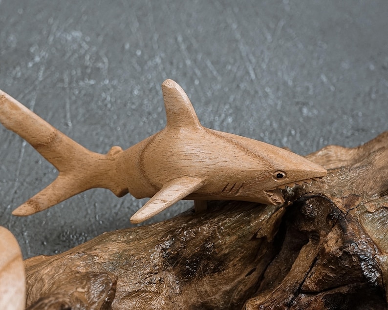 Hand Carved Wooden Shark Wall Art: Balinese Marine Sculpture 11" image 6