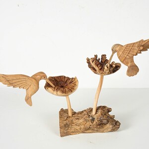 Wooden Couple Hummingbird Statue 12&quot; Width, Handmade Bird Sculpture, Nature, Wood Carving Figure, Animal Statue, Room Decor, Wedding Gift