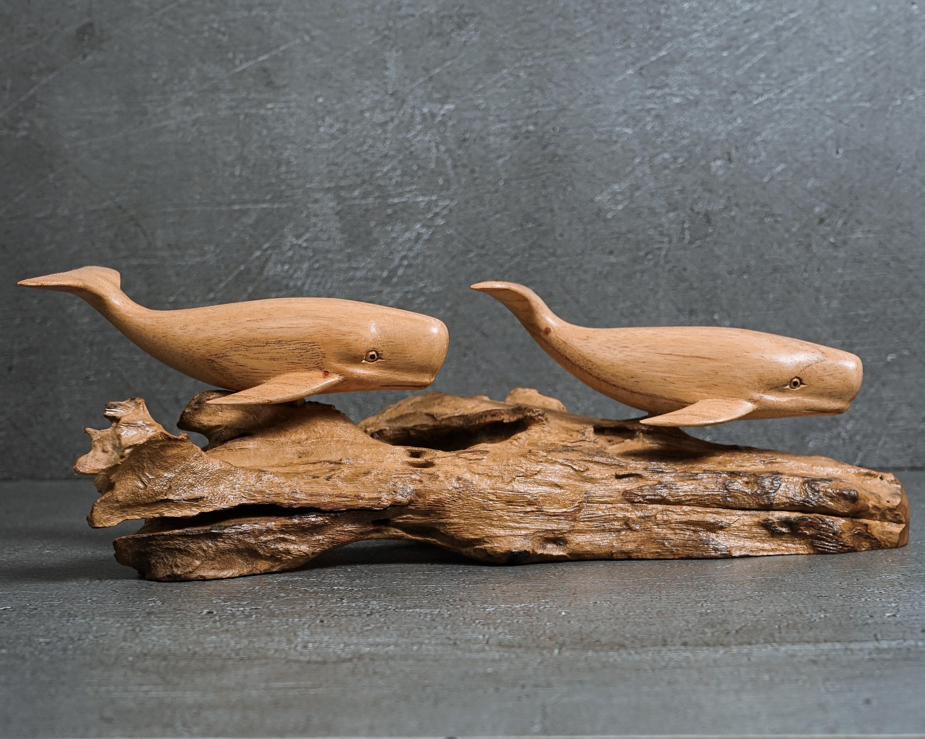 Wooden Couple Sperm Whale Sculpture 13