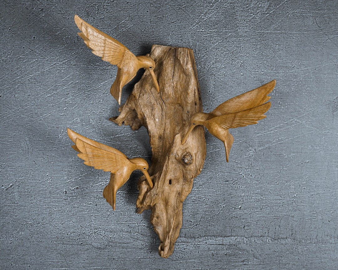 Handmade Hummingbird Wood Wall Decor: Natural Sculpture 10