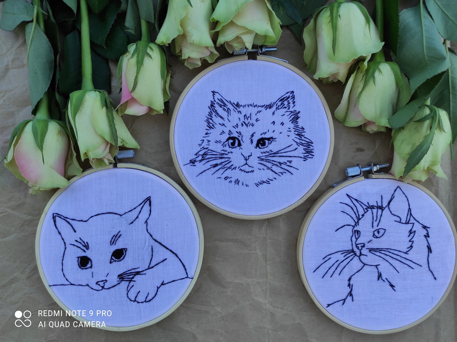 Cats 3 Set Embroidery Hoop 3 Line Art Cat Embroidery Hoops Etsy