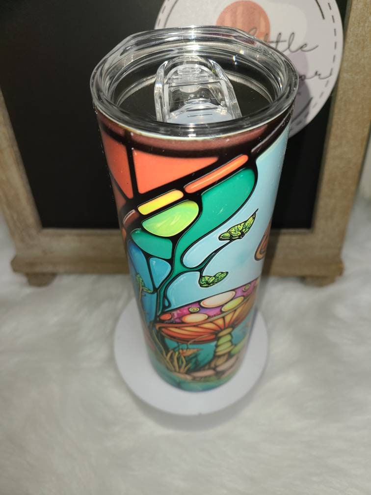 Mushroom, Stained Glass Appearance, 20 Oz. Tumbler With Lid & Straw - Etsy