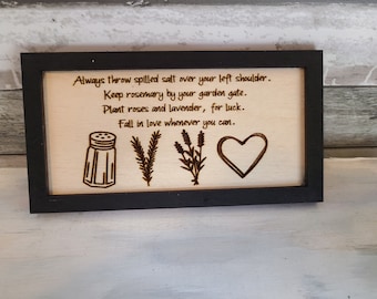 Fall in Love Whenever you can Salt Rosemary Lavender, 6x3 Magnet OR Shelf Sitter Laser engraved on either birch wood or white MDF