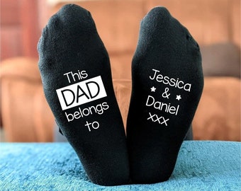Dad Socks - This Dad belongs to ... - Personalised and printed with your chosen names - All Occasion gifts for men