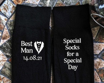 Le garçon d'honneur ~ Chaussettes de mariage personnalisées ~ Le marié, père de la mariée ~ Tous les rôles disponibles ~ Tout le texte peut être personnalisé