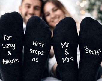 Calzini personalizzati per coppie: primi passi con il nome del coniuge e della consorte, regalo per il giorno delle nozze, calzini personalizzati per la sposa e lo sposo, regalo di fidanzamento o anniversario