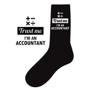 Calcetines con el lema "Confía en mí, soy contable" - REGALO para hombres y mujeres - Excelente regalo de graduación, San Valentín, Navidad, aniversario y cumpleaños
