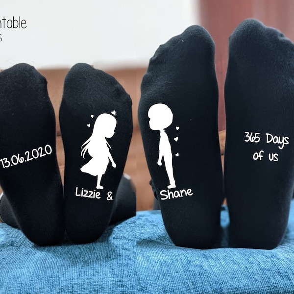Cadeau romantique d’un an pour les couples - Ses chaussettes personnalisées de nom imprimé et siens - cadeau pour l’anniversaire et valentines