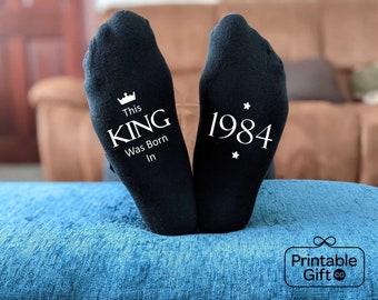 This King 1984 - 40th Birthday Socks - Printed Men's and Ladies Novelty GIFT - 50th Birthday - 30th Birthday - All years available