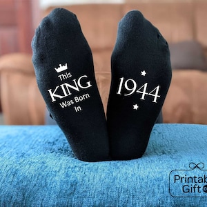 This King 1944 - 80th Birthday Socks - Printed Men&#39;s and Ladies Novelty GIFT - 50th Birthday - 40th Birthday - All years available