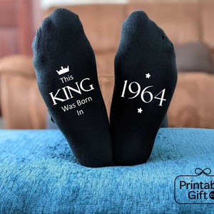 This King 1964 - 60th Birthday Socks - Printed Men&#39;s and Ladies Novelty GIFT - 50th Birthday - 40th Birthday - All years available
