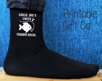 Uncle's Lucky Fishing Socks -  Printed and Personalised Men's Gift - Great Birthday Gift - Christmas Gift - Father's Day Gift for Uncle