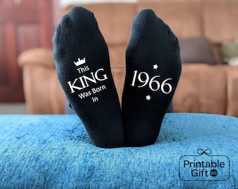 60th Birthday Gift - This King Was Born In 1966 - Novelty Birthday Socks