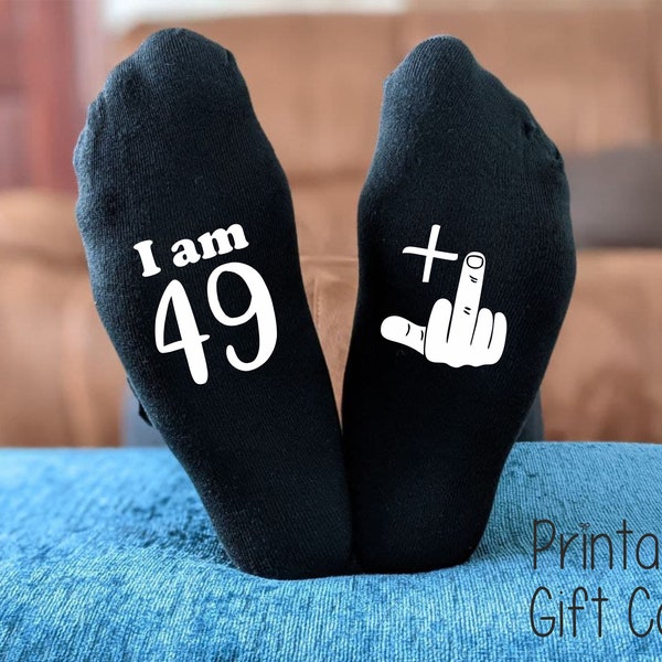 Funny Rude 50th Birthday Socks - 18th 21st 30th 40th 50th 60th - 49+1 Middle Finger - Men's and Ladies Birthday Gift - Novelty Joke Gift