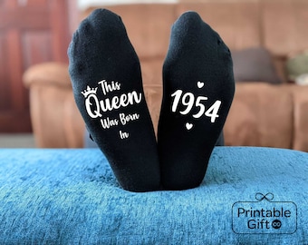 This Queen 1954 - 70th Birthday Socks - Printed Men's and Ladies Novelty GIFT - 50th Birthday - 40th Birthday - All years available