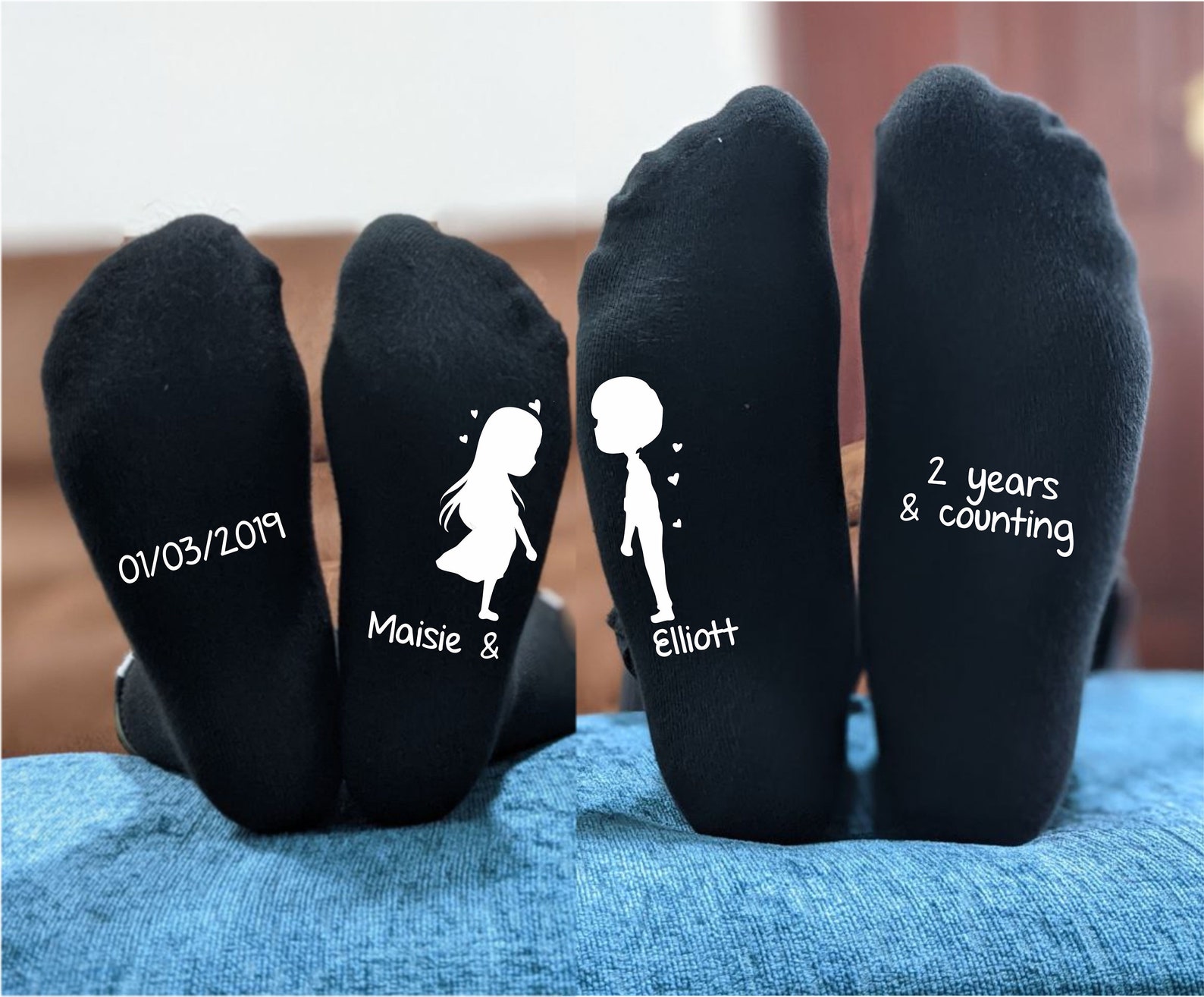 Cotton Anniversary Gift for Couples - His and Hers Personalised Name Socks - Cute Valentines, Birthday, Christmas & Anniversary Gift 
