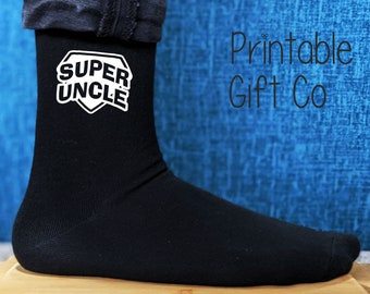 Chaussettes imprimées Super Uncle - Fête des Pères Fête des Mères Anniversaire de Noël - Cadeau d’anniversaire pour hommes et dames