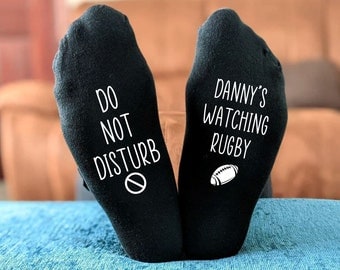 Do Not Disturb Name watching Rugby Socks -  Printed and Personalised Men's Gift - Birthday Gift - Christmas Gift - Father's Day Gift