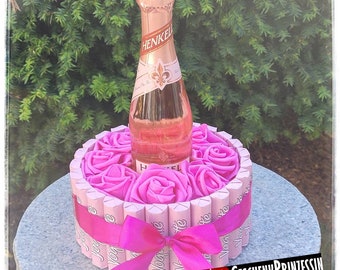 Yogurette Torte mit Sekt pink Geburtstag Geschenk Schokoladentorte Pralinen Torte Muttertagsgeschenk Valentinstagsgeschenk Dankeschön