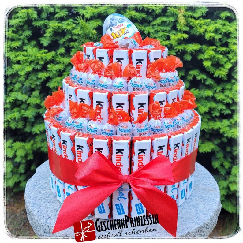 3-tier Kinder Riegel cake with/without chocolate bonbons Kinder Riegel cake Praline cake Candy cake Birthday cake image 1