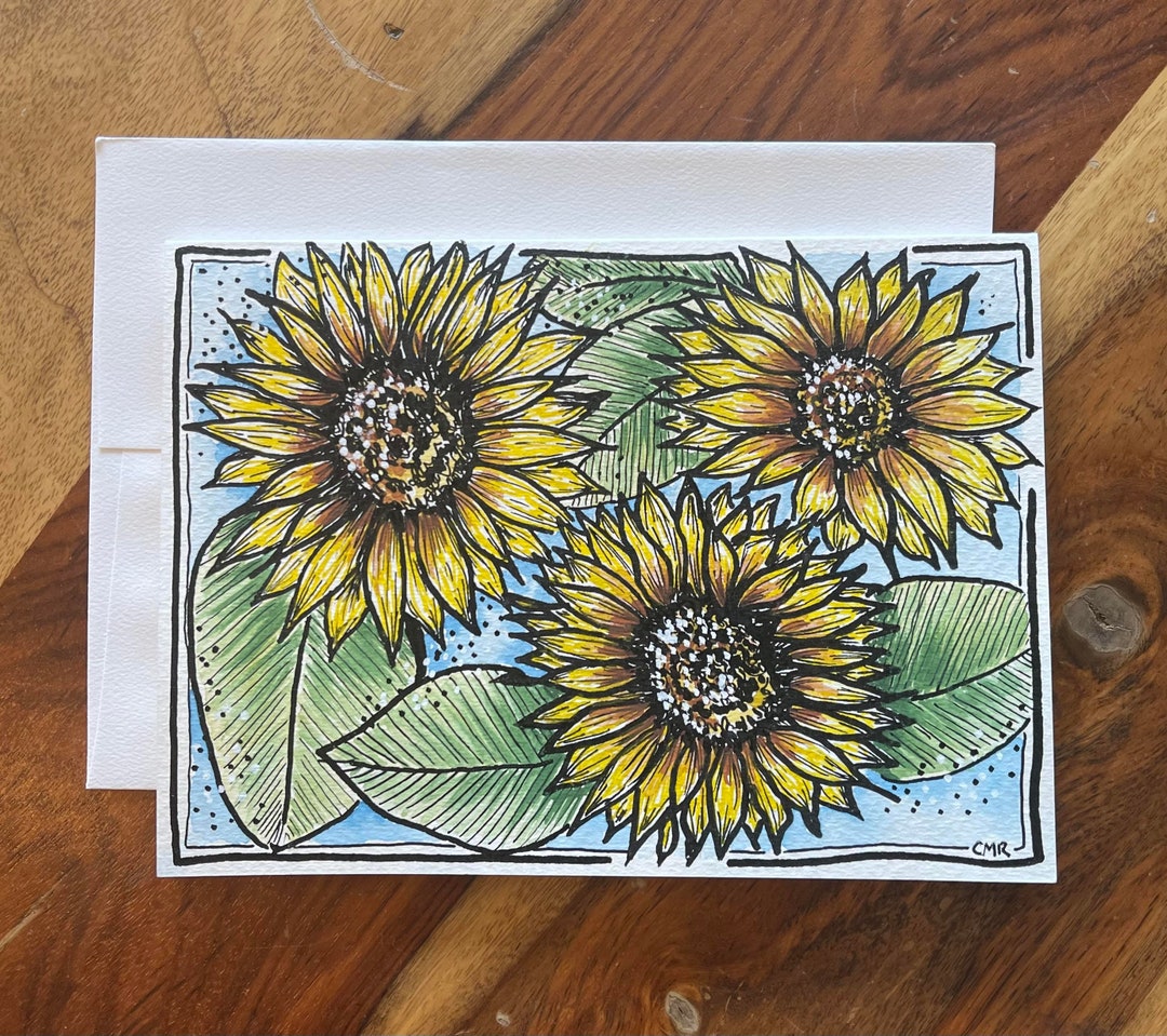 Sunflower Hand Painted Blank Greeting Card - Etsy